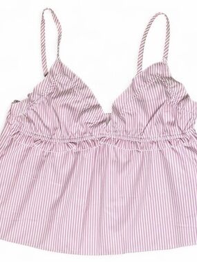 Y2K Pink Striped Babydoll Cami XS Coquette Preppy Brandy Style Spring Tank Top